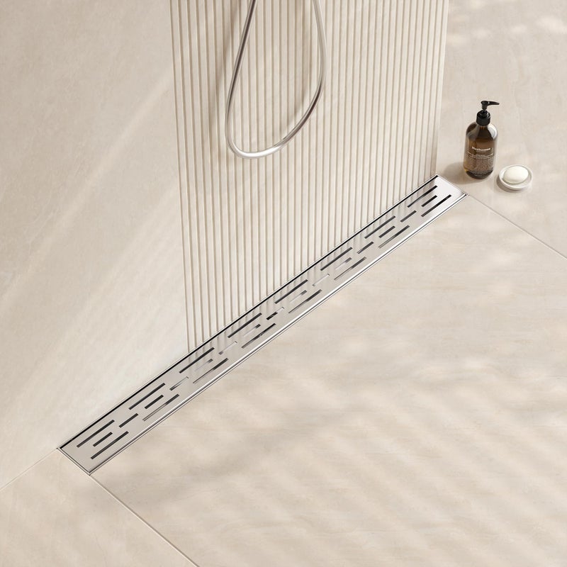 Neodrain 32 Inch Rectangular Linear Shower Drain with Brick Pattern Grate, Brushed 304 Stainless Steel Bathroom Floor Drain,Shower Floor Drain Includes Hair Strainer - Image 1